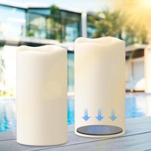 imageEldnacele Lage Solar Candles Outdoor Waterproof Rechargeable Solar Powered Flameless Flickering Dusk to Dawn White Plastic LED Pillar Candles for Lantern Garden Camping Holiday Decor 2Pcs D3H6White 36