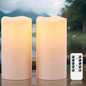 imageEldnacele Waterproof Flameless Flickering Candles with 6 Hours Timer Indoor Outdoor White LED Plastic Battery Operated Pillar Candles Pack of 4 Wedding Dinner Home Decor D3x H4 5 6 82 Pack Cream 8