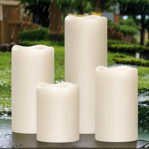 imageEldnacele Waterproof Flameless Flickering Candles with 6 Hours Timer Indoor Outdoor White LED Plastic Battery Operated Pillar Candles Pack of 4 Wedding Dinner Home Decor D3x H4 5 6 84 Pack White