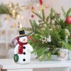 imageEldnacele Christmas Snowman Flameless Flickering Candles with 6 Hour Timer Hand Carved Broom Snowman Battery Operated Real Wax LED Pillar Candles for Dinner Home Indoor Holiday Decor Xmas Gift5Red Scarf Snowman