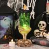imageEldnacele Halloween Snow Globe Candles Lighted Lamp Battery Operated Spinning Water Glittering Tornado Flameless Candles Table Centerpiece for Halloween Decoration IndoorGhost3Spider Skeleton Hand