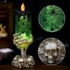 imageEldnacele Halloween Snow Globe Candles Lighted Lamp Battery Operated Spinning Water Glittering Tornado Flameless Candles Table Centerpiece for Halloween Decoration IndoorGhost3Spider Skeleton Hand