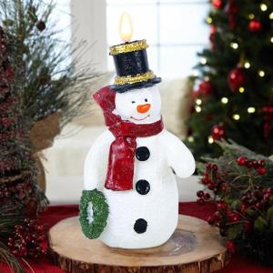 imageEldnacele Christmas Snowman Flameless Flickering Candles with 6 Hour Timer Hand Carved Broom Snowman Battery Operated Real Wax LED Pillar Candles for Dinner Home Indoor Holiday Decor Xmas Gift5Red Scarf Snowman