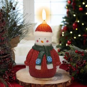 imageEldnacele Christmas Snowman Flameless Flickering Candles with 6 Hour Timer Hand Carved Broom Snowman Battery Operated Real Wax LED Pillar Candles for Dinner Home Indoor Holiday Decor Xmas Gift2Sweater Snowman