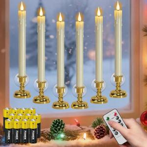 imageEldnacele Flameless Window Taper Candles with Remote and Timer Battery Operated Included Flickering Candles Removable Candlesticks and Suction Cups Included Christmas Holiday Decor6PcsIvory2Ivory Window Taper Candles