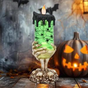 imageEldnacele Halloween Snow Globe Candles Lighted Lamp Battery Operated Spinning Water Glittering Tornado Flameless Candles Table Centerpiece for Halloween Decoration IndoorGhost3Spider Skeleton Hand