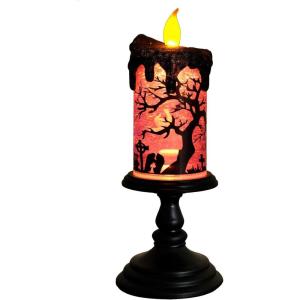 imageEldnacele Halloween Snow Globe Candles Lighted Lamp Battery Operated Spinning Water Glittering Tornado Flameless Candles Table Centerpiece for Halloween Decoration IndoorGhost2Ghost