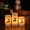 imageEldnacele Christmas Candy Cane Stripe Flameless Candles with Remote and Timer Battery Operated 3D Wick Flickering Real Wax Stripe Glitter Pillar LED Candles Holiday Xmas Decor 3Pcs D3H45quot6quot4Gold Deer Decal