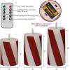 imageEldnacele Christmas Candy Cane Stripe Flameless Candles with Remote and Timer Battery Operated 3D Wick Flickering Real Wax Stripe Glitter Pillar LED Candles Holiday Xmas Decor 3Pcs D3H45quot6quot2Red Stripe Candles