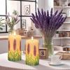 imageEldnacele Christmas Flameless Candles with 6 Hour Timer Battery Operated Hand Painted Pine Cone Real Wax 3D Wick Flickering LED Pillar Candles for Dinner Indoor Holiday Xmas Decor2Pcs D3H576Hand Painted Lavender