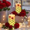imageEldnacele Christmas Flameless Candles with 6 Hour Timer Battery Operated Hand Painted Pine Cone Real Wax 3D Wick Flickering LED Pillar Candles for Dinner Indoor Holiday Xmas Decor2Pcs D3H576Hand Painted Rose
