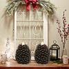 imageEldnacele Christmas Flameless Candles with 6 Hour Timer Battery Operated Hand Painted Pine Cone Real Wax 3D Wick Flickering LED Pillar Candles for Dinner Indoor Holiday Xmas Decor2Pcs D3H571Brown Pine Cone