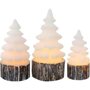 imageEldnacele Christmas Flameless Candles with 6 Hour Timer Battery Operated Hand Painted Pine Cone Real Wax 3D Wick Flickering LED Pillar Candles for Dinner Indoor Holiday Xmas Decor2Pcs D3H575White Tree Shaped
