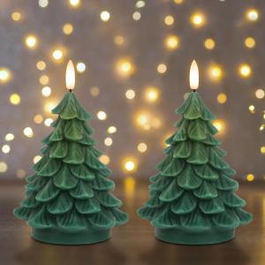 imageEldnacele Christmas Flameless Candles with 6 Hour Timer Battery Operated Hand Painted Pine Cone Real Wax 3D Wick Flickering LED Pillar Candles for Dinner Indoor Holiday Xmas Decor2Pcs D3H573Christmas Tree Timer