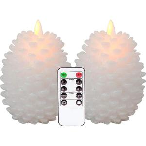 imageEldnacele Christmas Flameless Candles with 6 Hour Timer Battery Operated Hand Painted Pine Cone Real Wax 3D Wick Flickering LED Pillar Candles for Dinner Indoor Holiday Xmas Decor2Pcs D3H572White Pine Cone