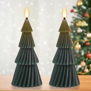 imageEldnacele Christmas Flameless Candles with 6 Hour Timer Battery Operated Hand Painted Pine Cone Real Wax 3D Wick Flickering LED Pillar Candles for Dinner Indoor Holiday Xmas Decor2Pcs D3H573Christmas Tree