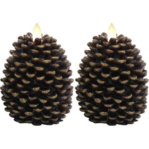imageEldnacele Christmas Flameless Candles with 6 Hour Timer Battery Operated Hand Painted Pine Cone Real Wax 3D Wick Flickering LED Pillar Candles for Dinner Indoor Holiday Xmas Decor2Pcs D3H571Brown Pine Cone