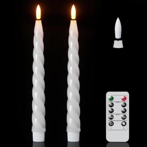 imageEldnacele Flameless Flickering Taper Candles with Remote and Timer Battery Operated Spiral Window Real Wax Candles Red LED Candlesticks for Dinner Home Indoor Holiday Decor2pcs D078H9751White Taper Candles