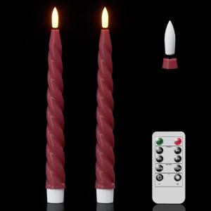 imageEldnacele Flameless Flickering Taper Candles with Remote and Timer Battery Operated Spiral Window Real Wax Candles Red LED Candlesticks for Dinner Home Indoor Holiday Decor2pcs D078H9753Red Taper Candles