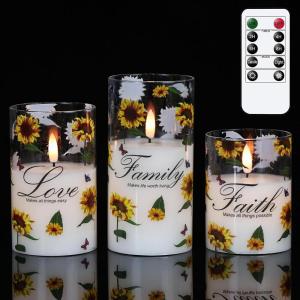 imageEldnacele Snowman Glass Flameless Flickering Candles with Remote and Timer Battery Operated Real Wax LED Pillar Candles Snowman House Decal Christmas Home Indoor Holiday Decor 3Pcs D3H45quot6quot4Sunflower Decal