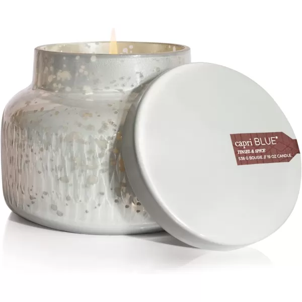 Capri Blue Chestnut Embers Candle  Holiday Mercury Signature Jar Candle  Fall Scented Candles for Home  Luxury Candles  Soy Candle Blend  Mercury Pearl Glass Candle Holder 19 ozTinsel  Spice