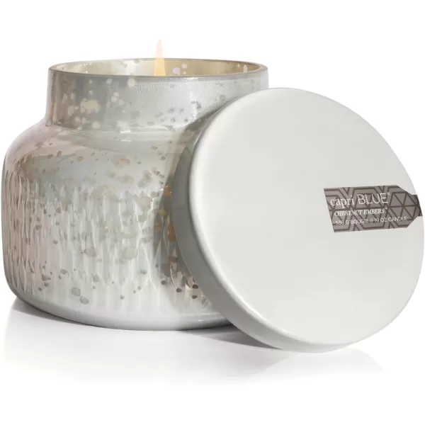 Capri Blue Chestnut Embers Candle  Holiday Mercury Signature Jar Candle  Fall Scented Candles for Home  Luxury Candles  Soy Candle Blend  Mercury Pearl Glass Candle Holder 19 ozChestnut Embers