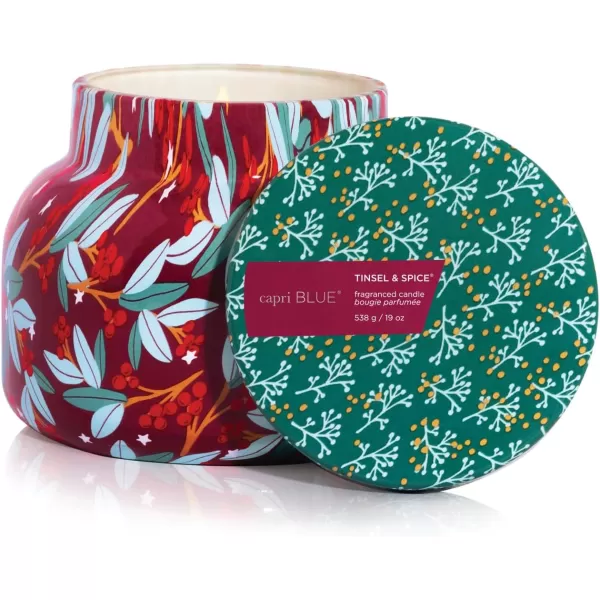 Capri Blue Crystal Pine Scented Candle  Pattern Play Signature Holiday Candle  Luxury Soy Wax Blend Candle  Long Lasting Candles  Large Candle with Up to 85 Hours of Burn Time 19 ozTinsel  Spice