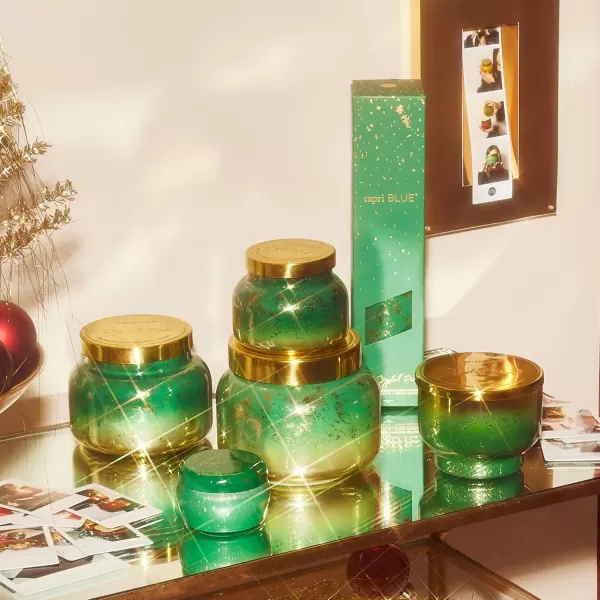 Capri Blue Crystal Pine Scented Candles for Home  Glimmer Inverted Jar Candles  Long Lasting Candles  Soy Candles  Holiday Candles with Emerald Green ampamp Gold Ombre Glass Candle Holder 10 oz