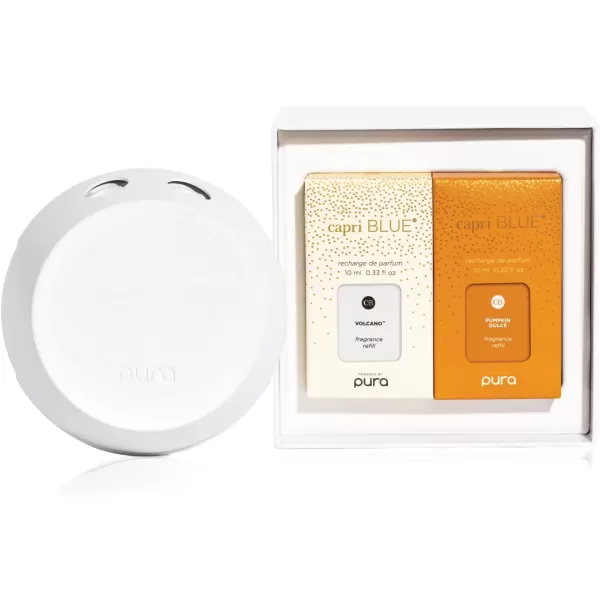 Capri Blue Pura 4 Smart Fragrance Diffuser Kit  Includes 1 Pura V4 Aromatherapy Diffuser  1 Capri Blue Volcano and 1 Pumpkin Dulce Pura Fragrance Refill Vial  Fragrance Diffusers for Home