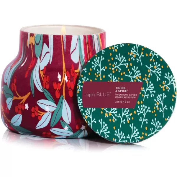 Capri Blue Crystal Pine Scented Candle  Pattern Play Signature Holiday Candle  Luxury Soy Wax Blend Candle  Long Lasting Candles  Large Candle with Up to 85 Hours of Burn Time 19 ozTinsel  Spice