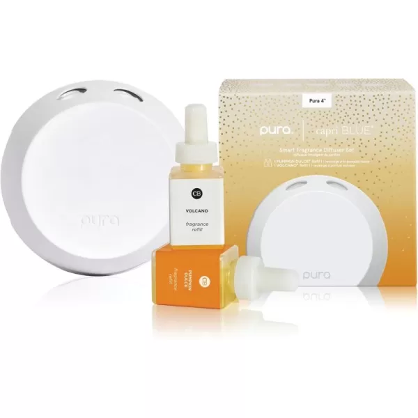 Capri Blue Pura 4 Smart Fragrance Diffuser Kit  Includes 1 Pura V4 Aromatherapy Diffuser  1 Capri Blue Volcano and 1 Pumpkin Dulce Pura Fragrance Refill Vial  Fragrance Diffusers for Home