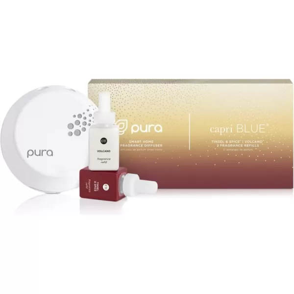 Capri Blue Tinsel ampamp Spice Pura Smart Home Plugin Diffuser Kit  1 Pura V3 Aromatherapy Diffuser  1 Capri Blue Volcano and 1 Tinsel ampamp Spice Pura Fragrance Refill Vials  Fragrance Diffusers for HomeVolcano  Tinsel  Spice