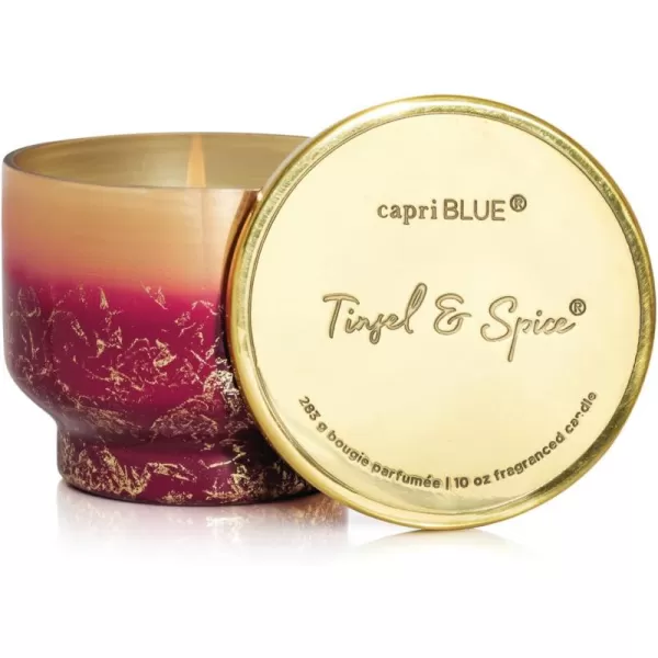 Capri Blue Tinsel ampamp Spice Scented Candles for Home  Glimmer Inverted Jar Candles  Long Lasting Candles  Soy Candles  Holiday Candles with Mulberry ampamp Gold Ombre Glass Candle Holder 10 oz