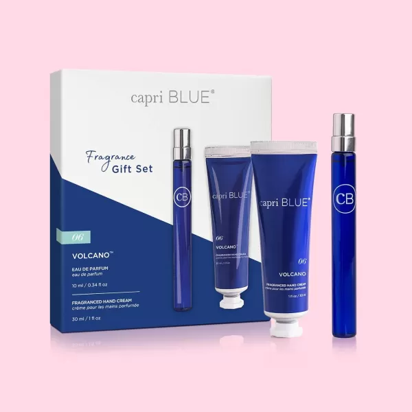 Capri Blue Fragrance Gift Set  1 Volcano Eau de Parfum 34 fl oz ampamp 1 Volcano Mini Hand Cream 1 oz  Moisturizing Jojoba Oil ampamp Shea Butter Lotion  CrueltyFree Skin Care Products