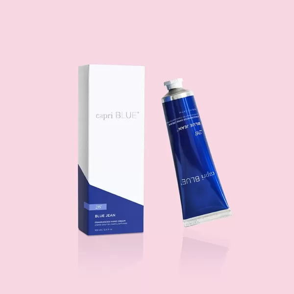 Capri Blue Hand Cream for Dry Cracked Hands  Blue Jean Moisturizing Jojoba Oil ampamp Shea Butter Lotion  Dry Hand Cream Travel Size Tube  Paraben Sulfate CrueltyFree Vegan Lotion 34 Oz