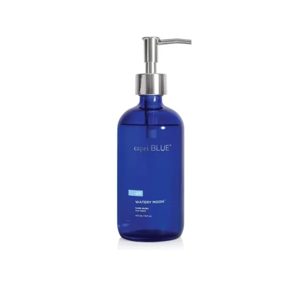Capri Blue Watery Moon Large Moisturizing Hand Wash Soap  Refillable Liquid Hand Soap Pump Bottle Glass  Vegan Formula  No Added Gluten Parabens or Sulfates 15 fl oz