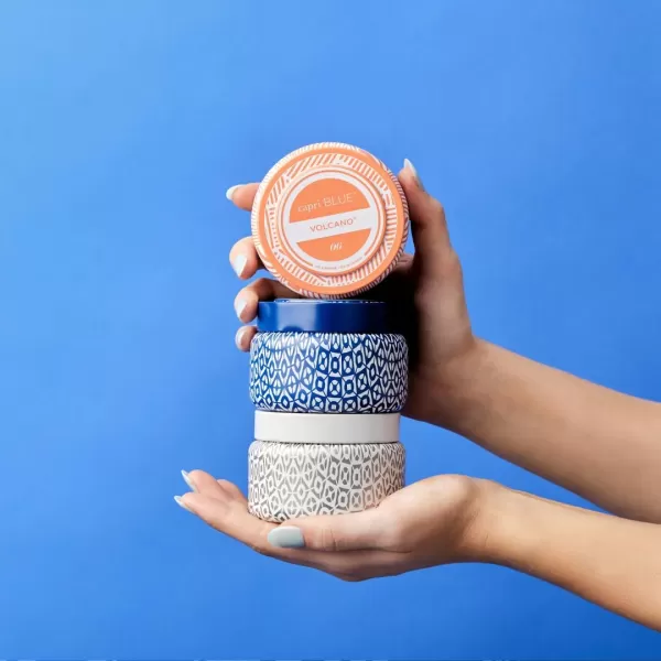 imageCapri Blue Volcano Scented Travel Tin Candle  Printed Travel Tin Jar Candle  Luxury Candle with a Soy Wax Blend  Volcano Candles with a Citrus Scent  White Candle 85 ozCobalt Blue