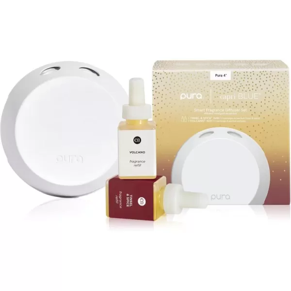 imageCapri Blue Pura 4 Smart Fragrance Diffuser Kit  Includes 1 Pura V4 Aromatherapy Diffuser  1 Capri Blue Volcano and 1 Tinsel ampamp Spice Pura Fragrance Refill Vial  Fragrance Diffusers for Home