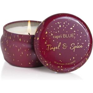 imageCapri Blue Glimmer Mini Tin  Tinsel ampamp Spice Scented Candle with Mini Tin Candle Holder  Luxury Aromatherapy Candle  3 Oz  Mulberry and Gold