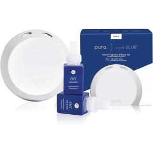 image:imageCapri Blue x Pura 4  Smart Fragrance Diffuser Plug in Kit  Includes 1 Pura Diffuser  2 Fragrance Refill Vials  Long Lasting Scents  LED Light  24 GHz WiFi Required VolcanoVolcano