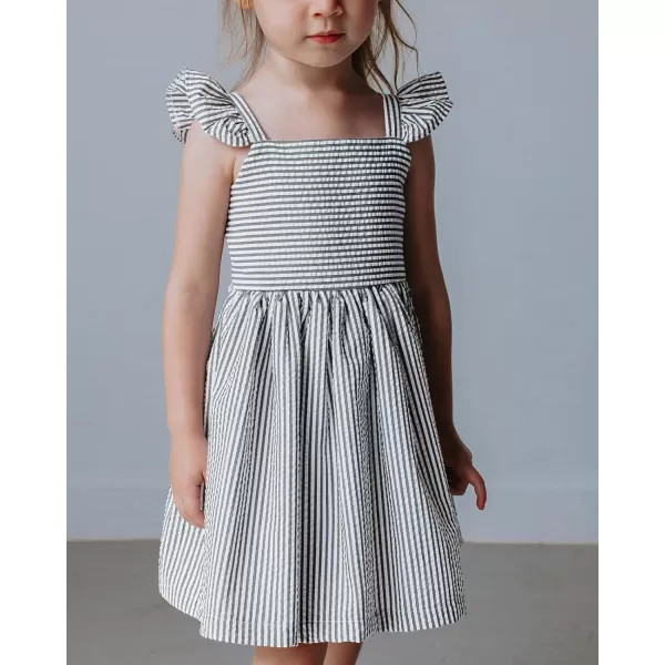 Saodimallsu Girls Summer Dress Spaghetti Strap cami Beach Sundress Spring Outfits for Kids Striped Dress Ruffle SleeveBlack