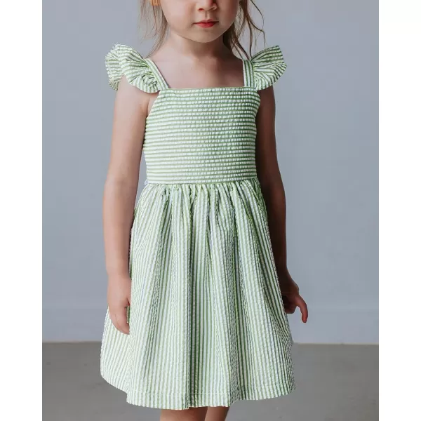 Saodimallsu Girls Summer Dress Spaghetti Strap cami Beach Sundress Spring Outfits for Kids Striped Dress Ruffle SleeveGreen