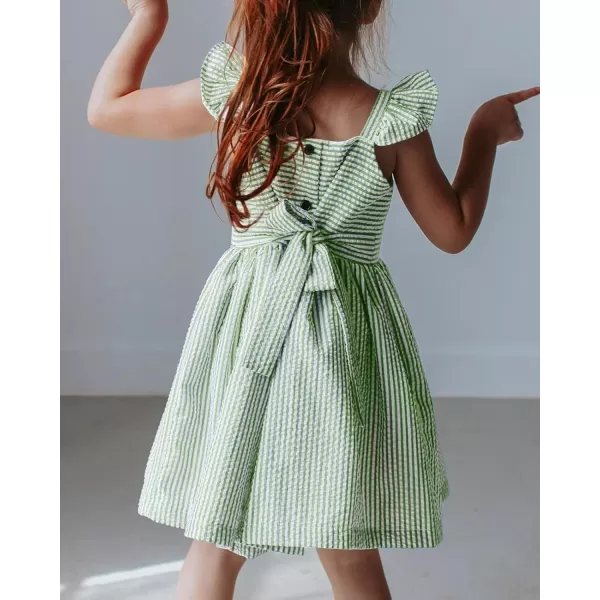 Saodimallsu Girls Summer Dress Spaghetti Strap cami Beach Sundress Spring Outfits for Kids Striped Dress Ruffle SleeveGreen