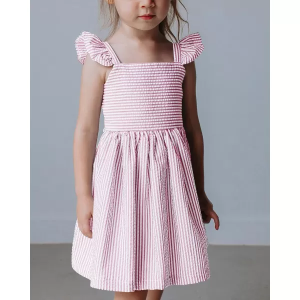 Saodimallsu Girls Summer Dress Spaghetti Strap cami Beach Sundress Spring Outfits for Kids Striped Dress Ruffle SleeveRose Red