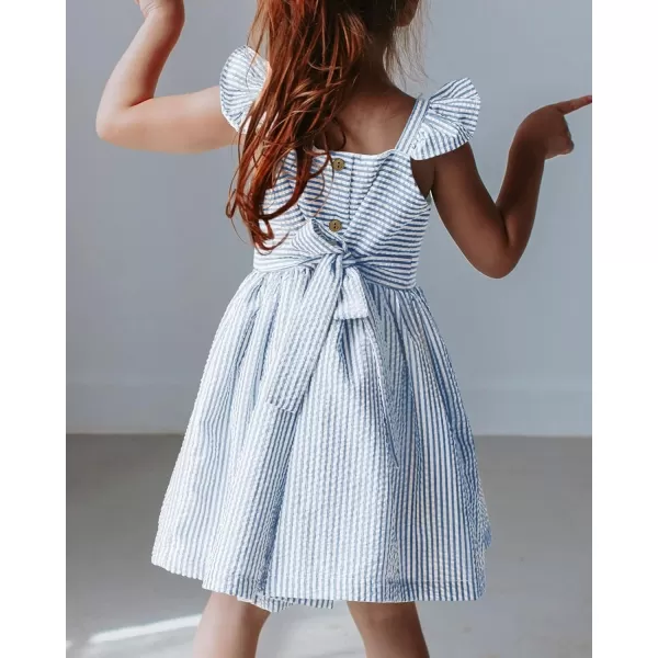 Saodimallsu Girls Summer Dress Spaghetti Strap cami Beach Sundress Spring Outfits for Kids Striped Dress Ruffle SleeveSkyblue