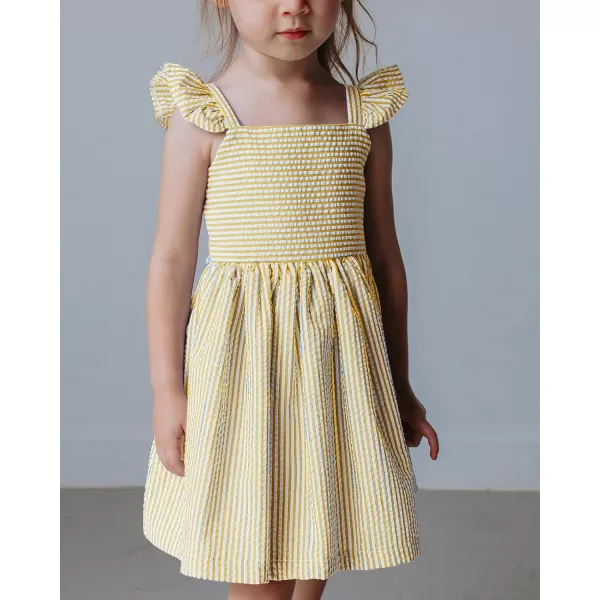 Saodimallsu Girls Summer Dress Spaghetti Strap cami Beach Sundress Spring Outfits for Kids Striped Dress Ruffle SleeveYellow