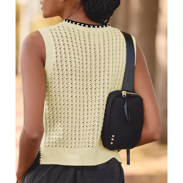 Saodimallsu Womens Summer Sleeveless Tank Tops Casual Crewneck Crochet Knit Color Block Side Split Loose ShirtsBeigeyellow