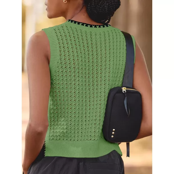 Saodimallsu Womens Summer Sleeveless Tank Tops Casual Crewneck Crochet Knit Color Block Side Split Loose ShirtsGreen