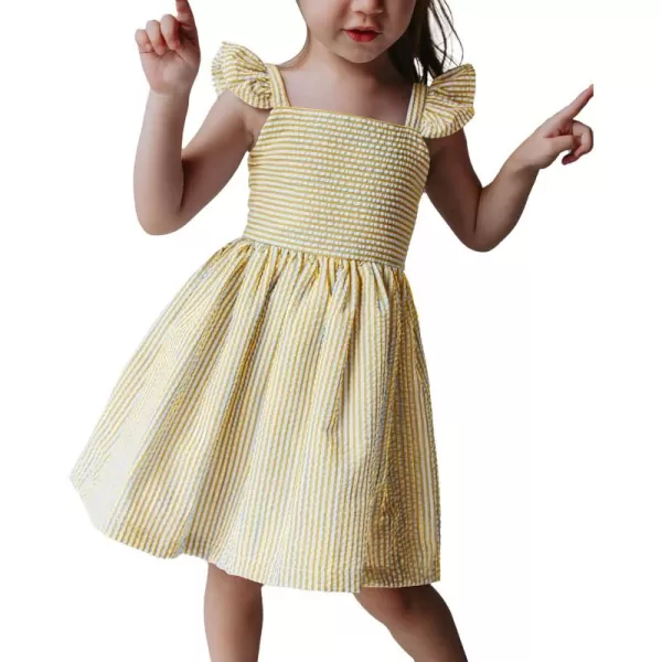 Saodimallsu Girls Summer Dress Spaghetti Strap cami Beach Sundress Spring Outfits for Kids Striped Dress Ruffle SleeveYellow