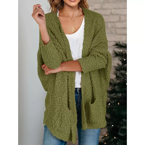 Saodimallsu Womens Chunky Popcorn Cardigan Oversized Open Front Boyfriend Batwing Long Sleeve Fuzzy Knit SweatersArmy Green